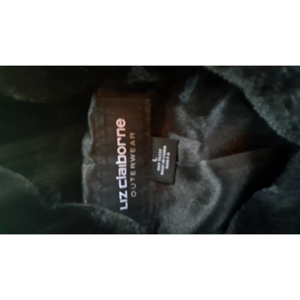 Liz Claiborne Faux Fur Black Collared Full Zip Jacket Pockets Size Large - Picture 2 of 5